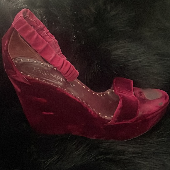 YSL Velvet Wedge Shoe Chocolate - Picture 4 of 4